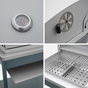 Barbecue grill charbon de bois bleu gris Naxos grille chromée 2 étagères