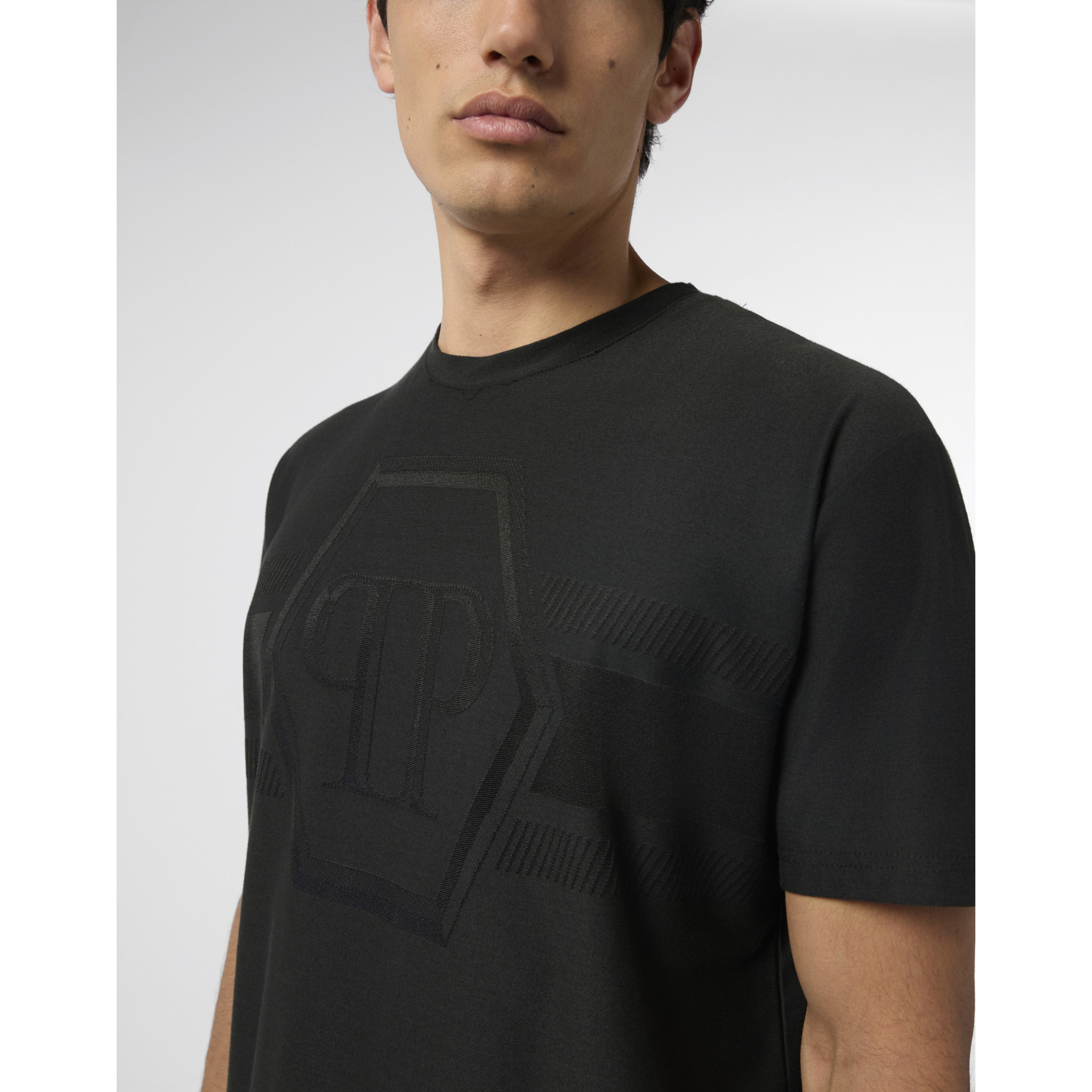 PHILIPP PLEIN Round Neck T-Shirt Jacquard Hexagon Line