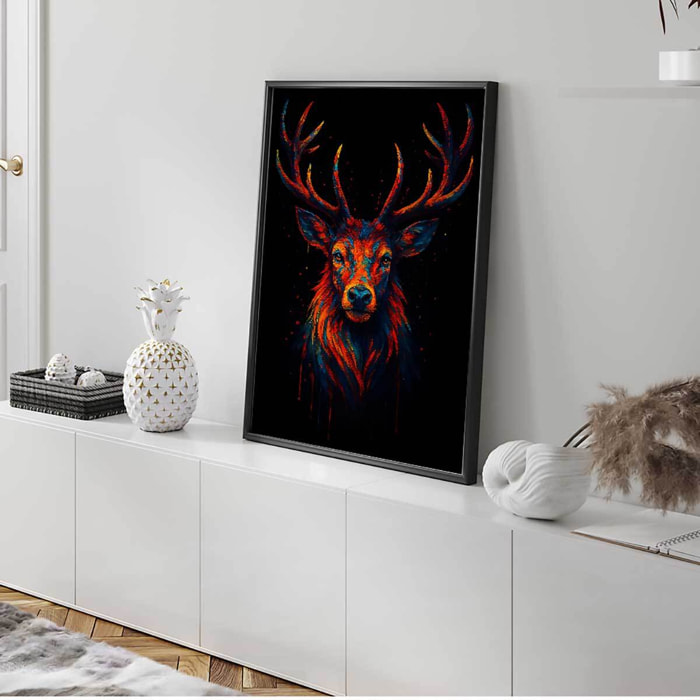 Affiche encadrée cerf majestueux art coloré Affiche + cadre en métal - Noir
