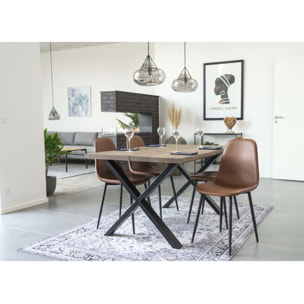 Set 2 sedie da pranzo Stockholm in ecopelle marrone vintage con gambe nere