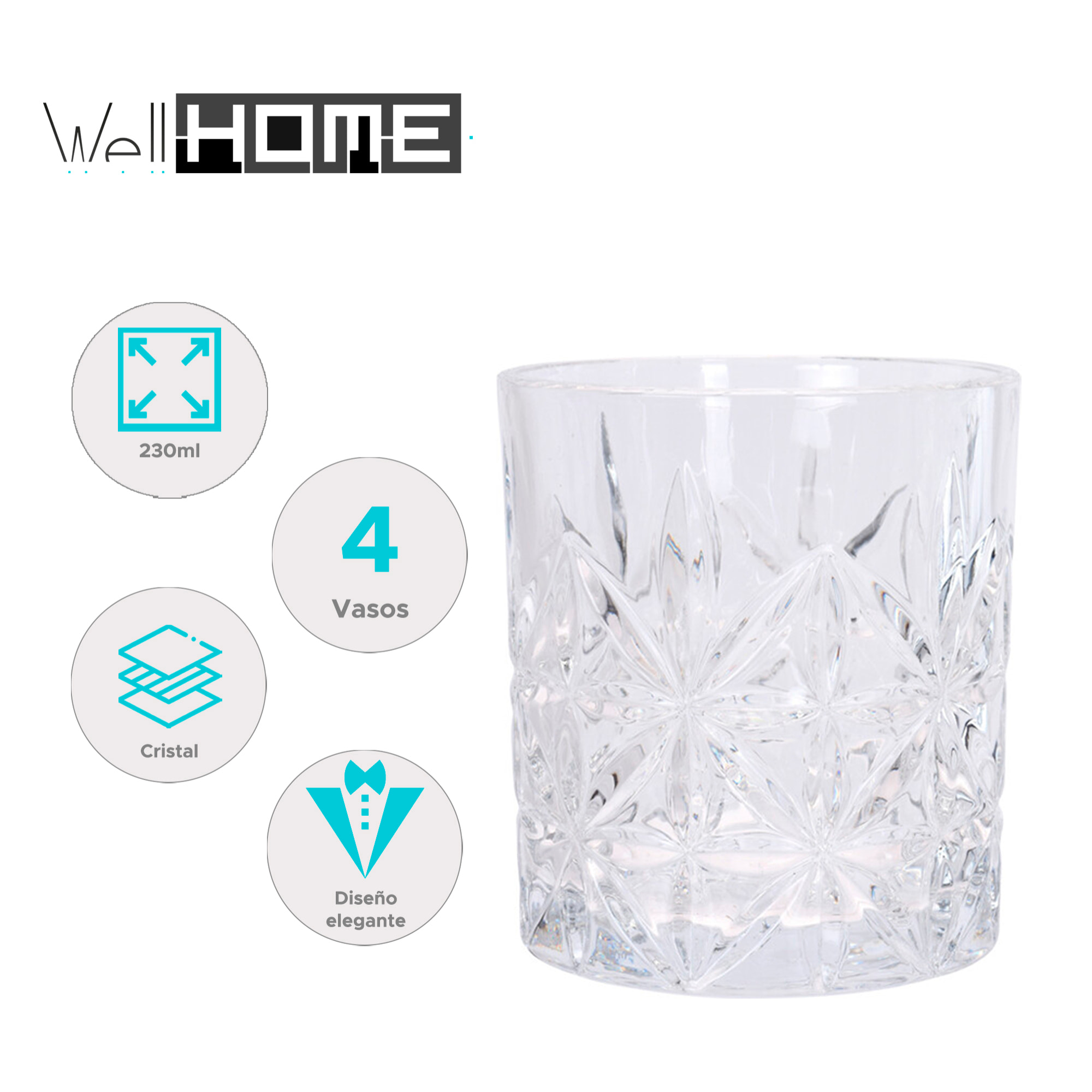 Set de 4 vasos de cristal con capacidad de 230 ml ø7,5x8cm