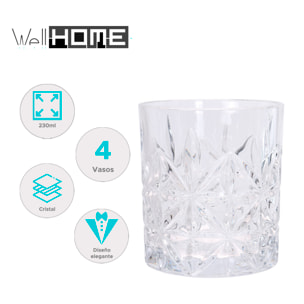 Set de 4 vasos de cristal con capacidad de 230 ml ø7,5x8cm