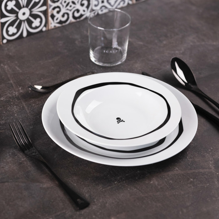 Set vajilla 12pc porcelana blanco y negro scalpers home