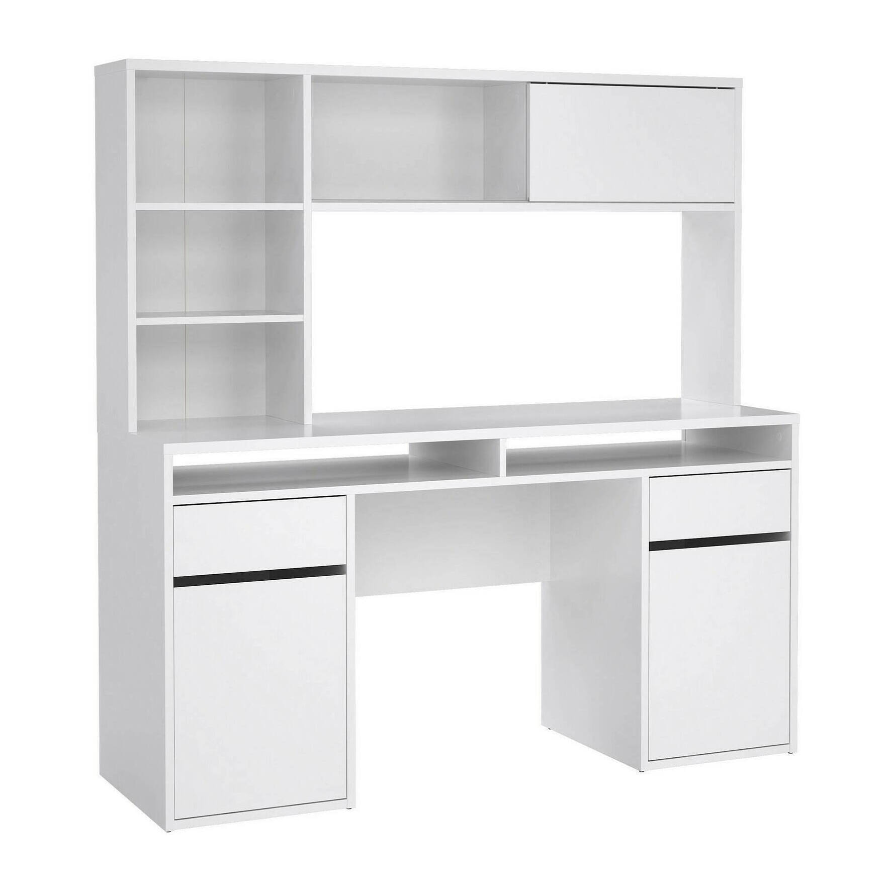 Scrivania Ambrenti, Scrittoio multiuso, Tavolo per ufficio porta PC, Piano di lavoro, 149x48 h156 cm, Bianco lucido