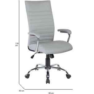 Sedia da ufficio Geelong, Poltrona presidenziale con braccioli, Sedia ergonomica da ufficio, 63x65h108/118 cm, Grigio