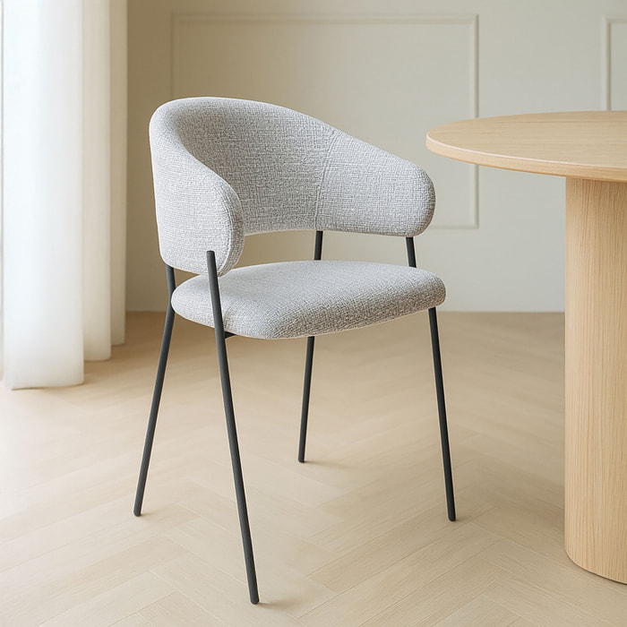 Lot de 2 fauteuils de table en tissu beige et pieds en métal noir EROS