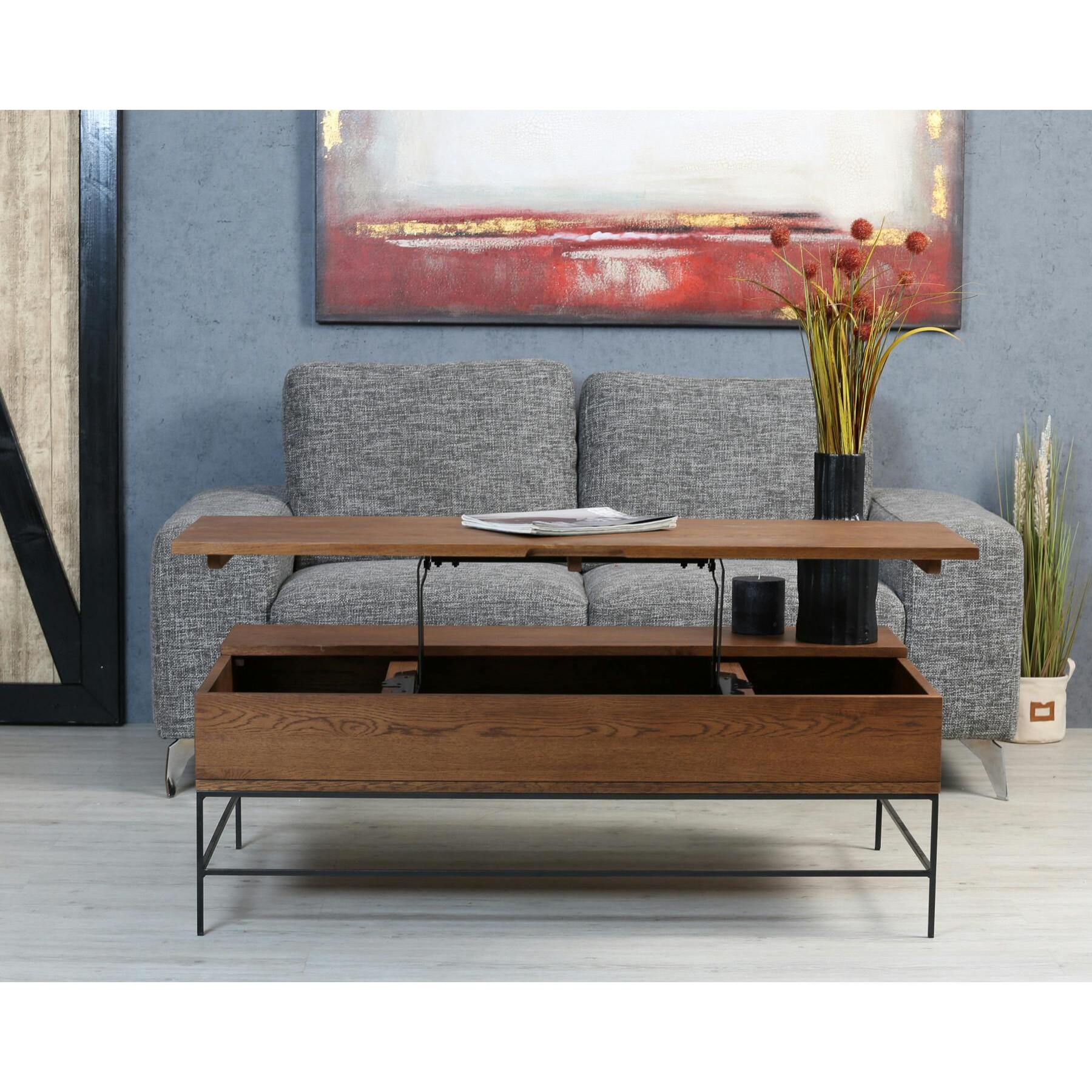 Table basse relevable rectangulaire en chêne massif OKA