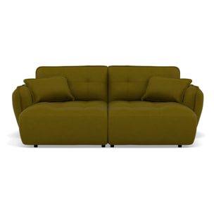 Thais - canapé droit 4 places avec double méridienne assise profonde en tissu texturé - Vert