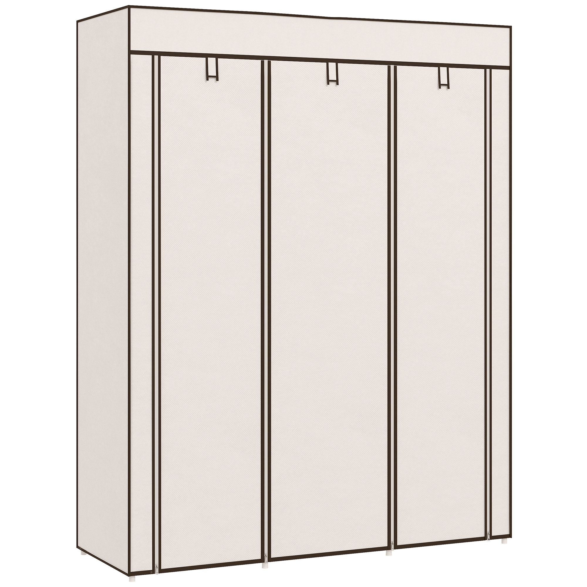 Armoire penderie multi-rangement - 8 étagères, 2 barres - dim. 125L x 43l x 162,5H cm - acier noir non tissé beige
