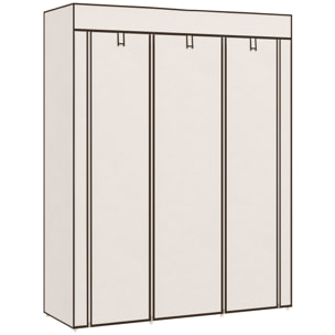 Armoire penderie multi-rangement - 8 étagères, 2 barres - dim. 125L x 43l x 162,5H cm - acier noir non tissé beige