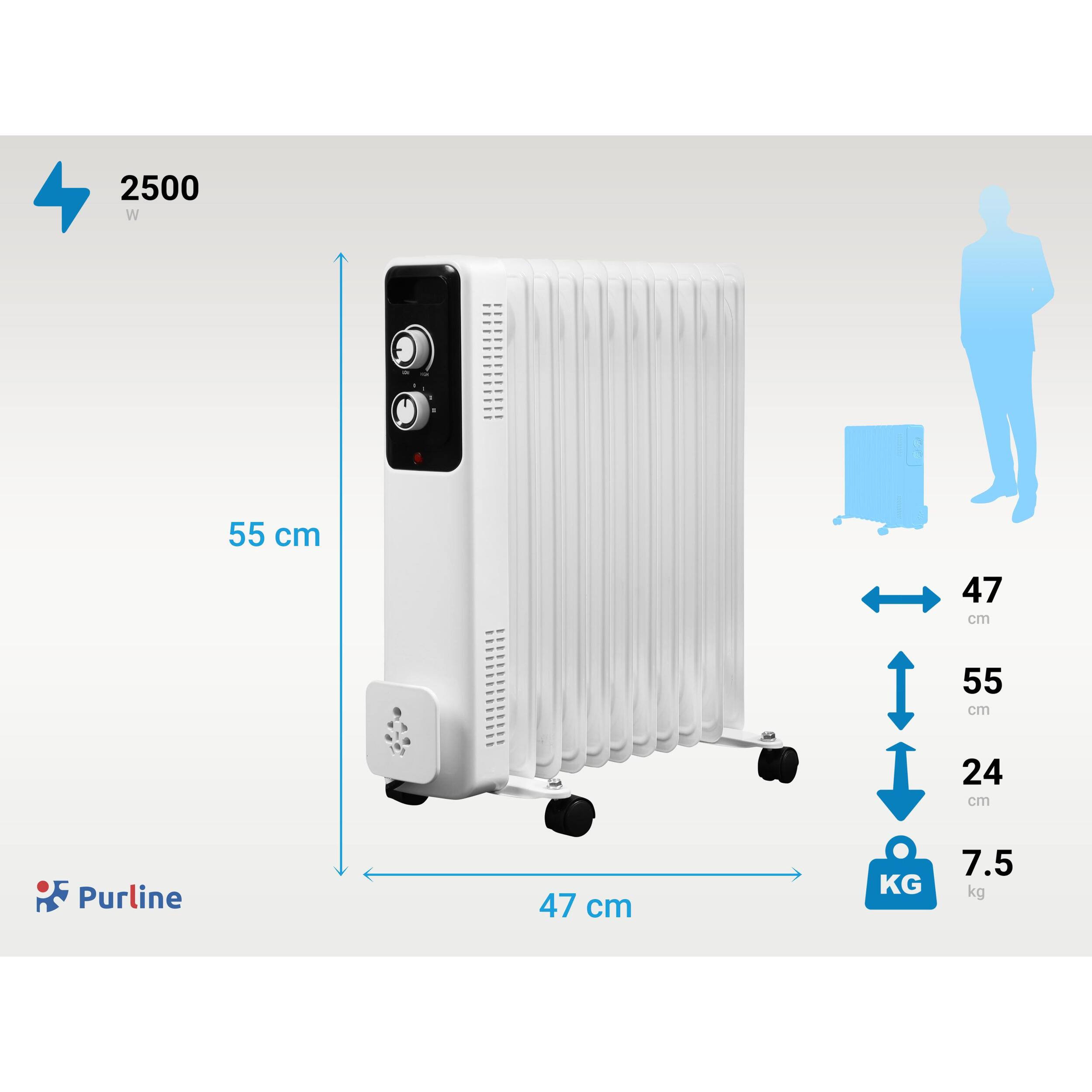 Radiador de aceite con tres potencias y termostato regulable SOLEIL 2500 PURLINE 2500 W