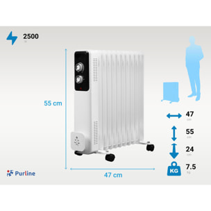 Radiador de aceite con tres potencias y termostato regulable SOLEIL 2500 PURLINE 2500 W