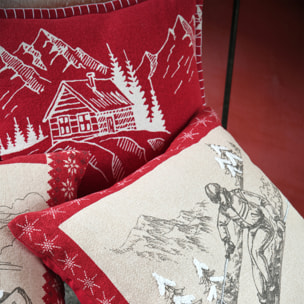 Coussin chalet montagne en coton - Rouge