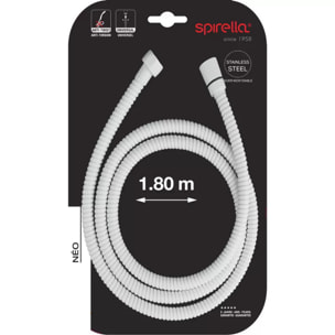 Flexible de douche inox NÉO 1,80 m – Anti-torsion – Connexion universelle F 1/2 – Certification ACS – Blanc Ø 14 mm
