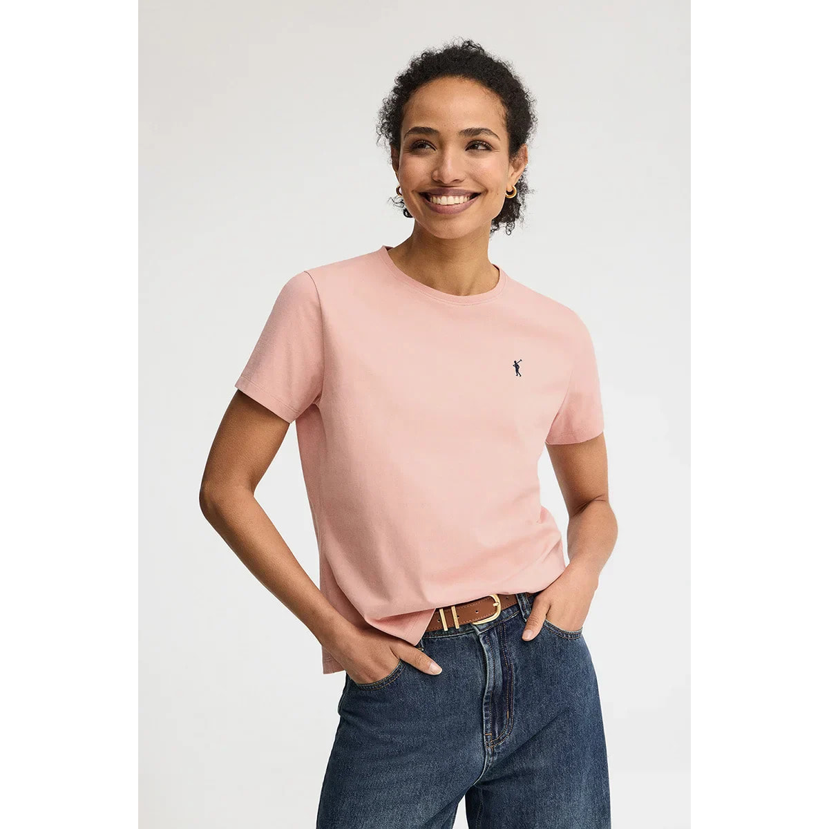 Camiseta rosa palo de manga corta y cuello redondo con bordado Rigby Go