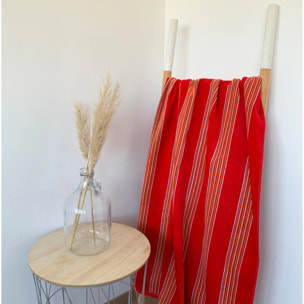 Serviette de plage M éponge velours Jacquard - Milonga Rouge - 400g/m²