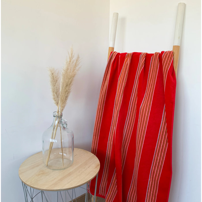 Serviette de plage M éponge velours Jacquard - Milonga Rouge - 400g/m²