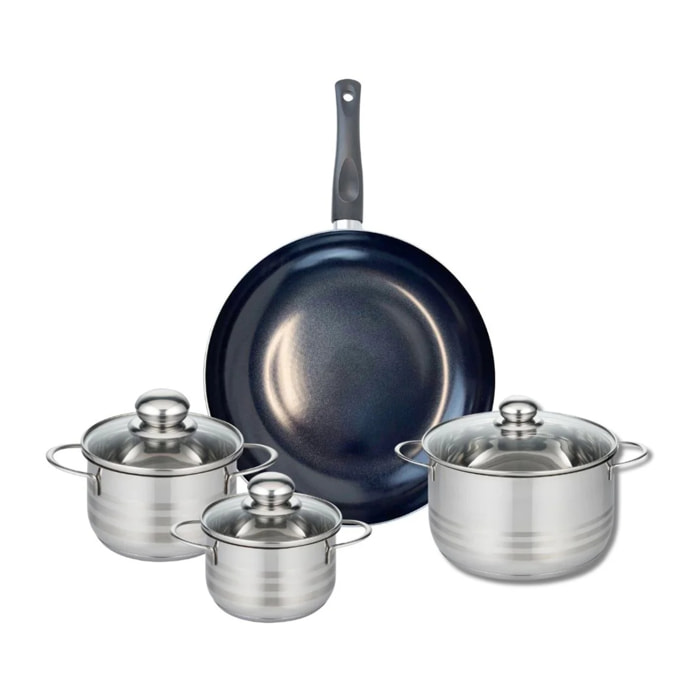 Ensemble de 1 Poêle de cuisson 32 cm et 3 faitouts 14, 16 et 20 cm Elo Prima Brillant