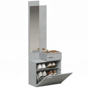 HOMCOM Recibidor de Entrada con Espejo y Zapatero Abatible, Mueble Recibidor de 2 Piezas con Asiento, Cajón, Mesa Pequeña para Pasillo, 61x30x170 cm, Gris