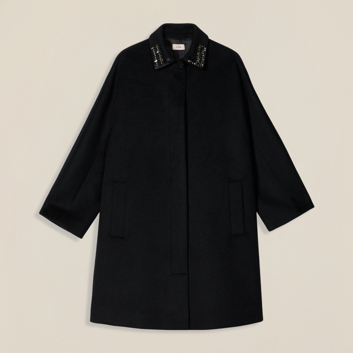 Oltre - Abrigo de mezcla de lana con cuello joya - Negro