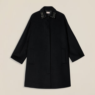 Oltre - Abrigo de mezcla de lana con cuello joya - Negro