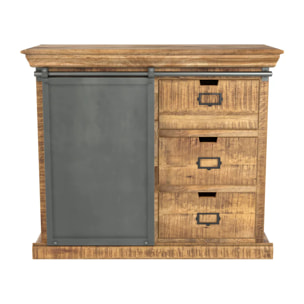 Petit buffet en bois et métal 1 porte 3 tiroirs - Tabuk