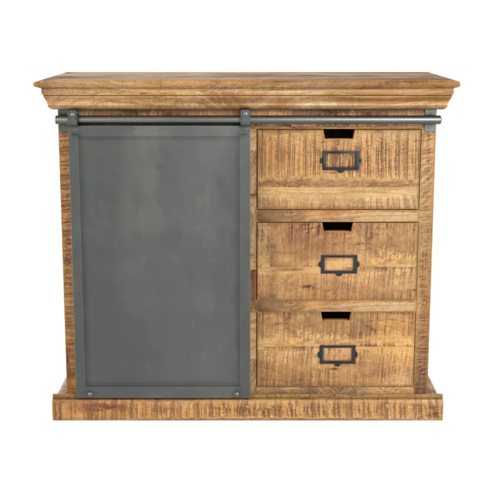 Petit buffet en bois et métal 1 porte 3 tiroirs - Tabuk
