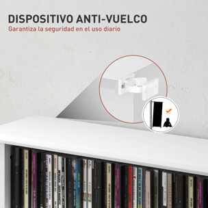 Estantería para CDs y DVDs Soportes para CD Estrechos con 8 Compartimentos Estantes Ajustables para Salón Oficina 58x24x126,3 cm Blanco