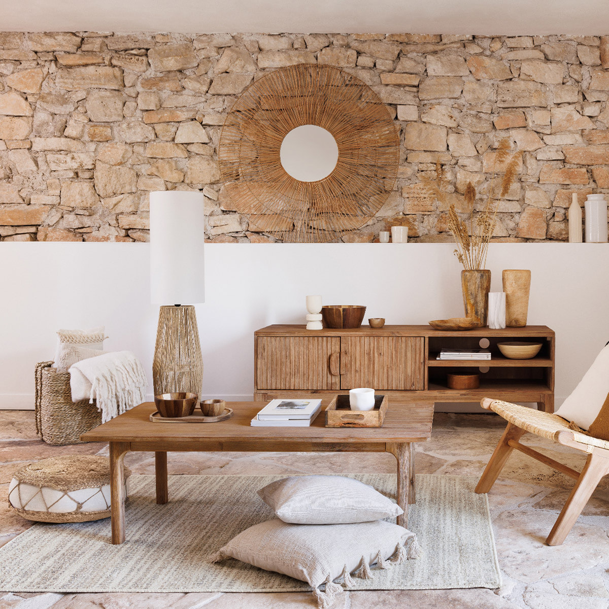 Coussin "Gyspy" en coton ivoire 50x50 cm