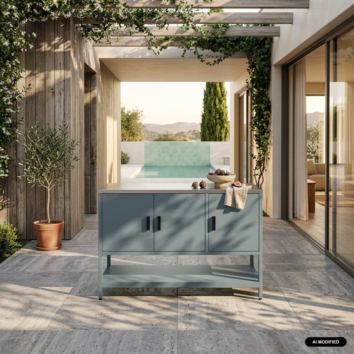 Module de cuisine extérieure acier 3 portes 1 étagère L120cm NAXOS
