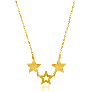 FIRENZE SILVER. AquaStel Collar Plata de Ley 925. Estrella contorneada y dos estrellas laminadas.Motivo forma de corazón junto al cierre. Baño galvanizado oro 24K.