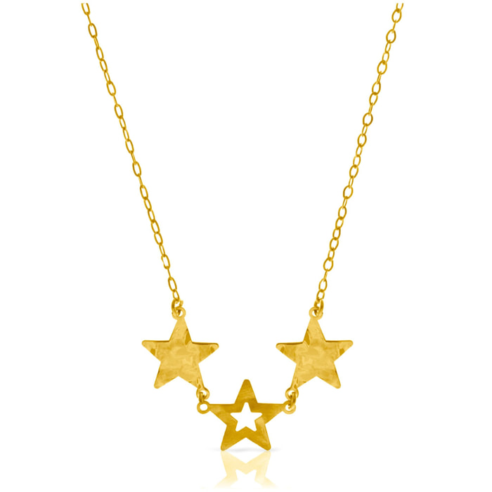 FIRENZE SILVER. AquaStel Collar Plata de Ley 925. Estrella contorneada y dos estrellas laminadas.Motivo forma de corazón junto al cierre. Baño galvanizado oro 24K.