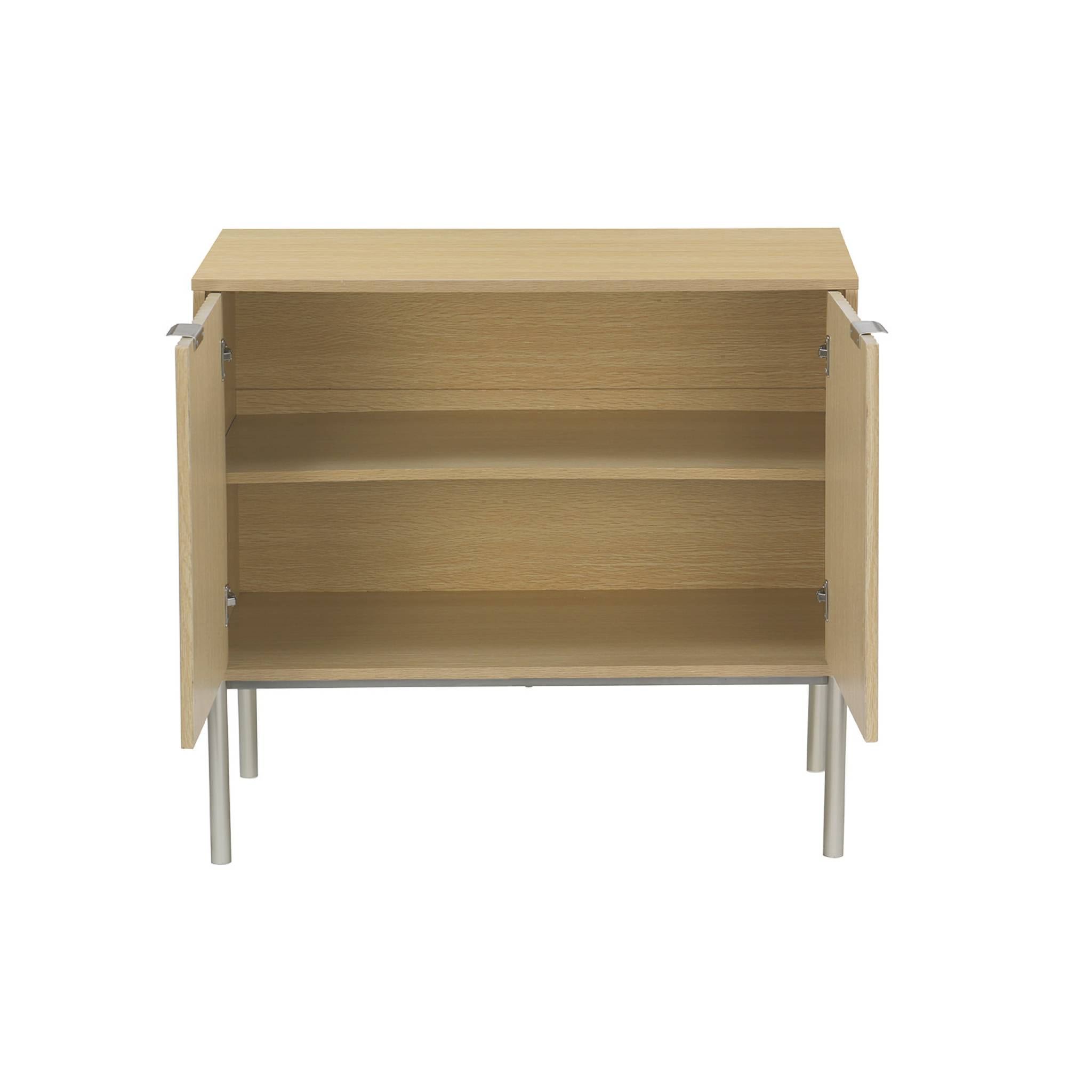 Buffet effet bois rainuré et métal champagne. 2 portes 80cm. buffet bas