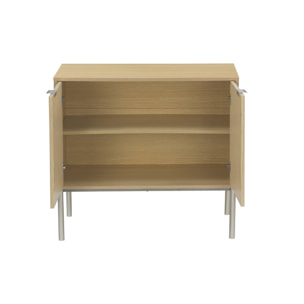 Buffet effet bois rainuré et métal champagne. 2 portes 80cm. buffet bas