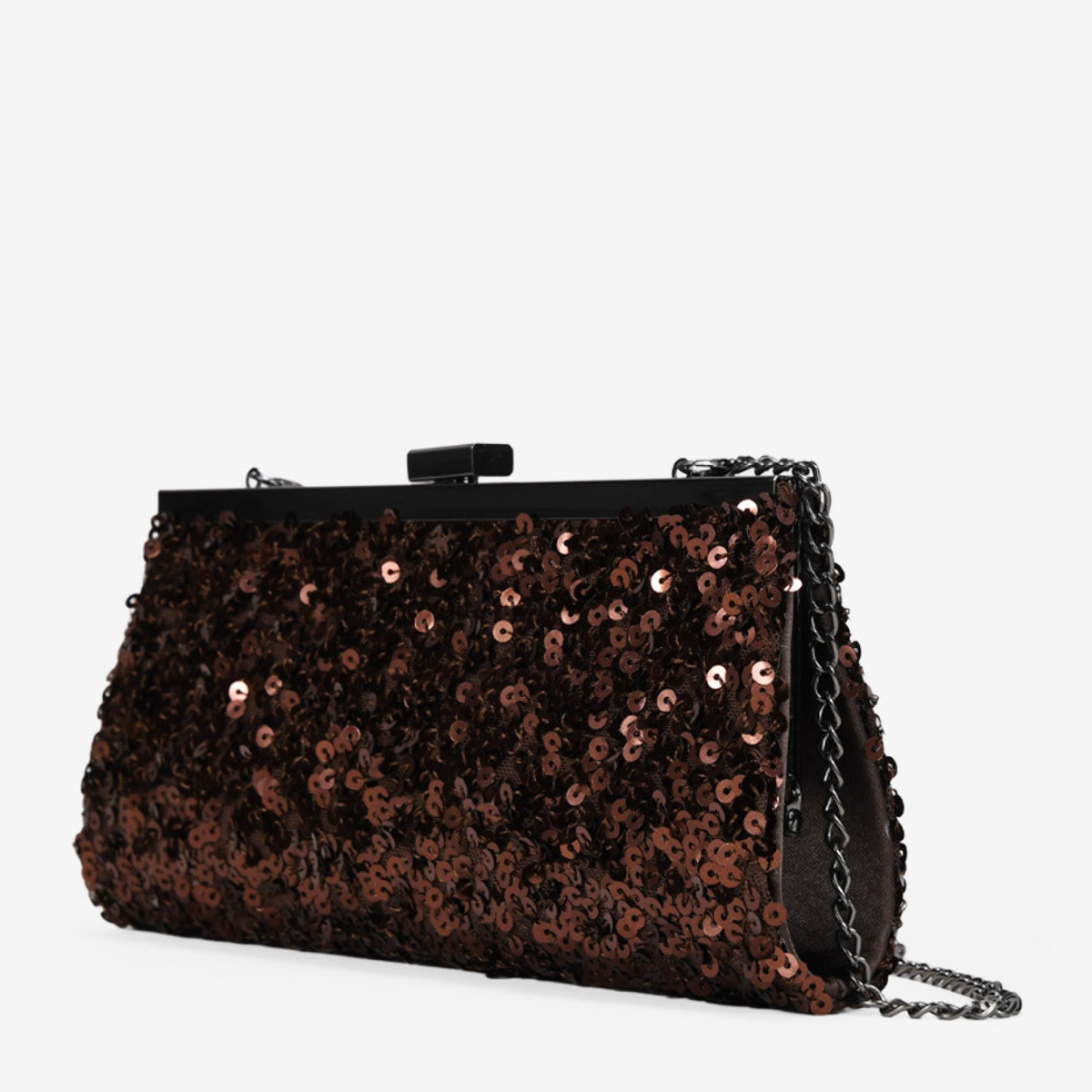 Bolso clutch marrón con lentejuelas