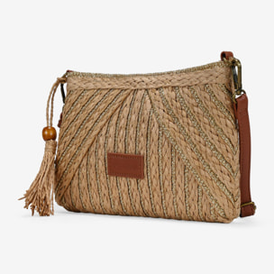 Bolso bandolera marrón claro rectangular en rafia