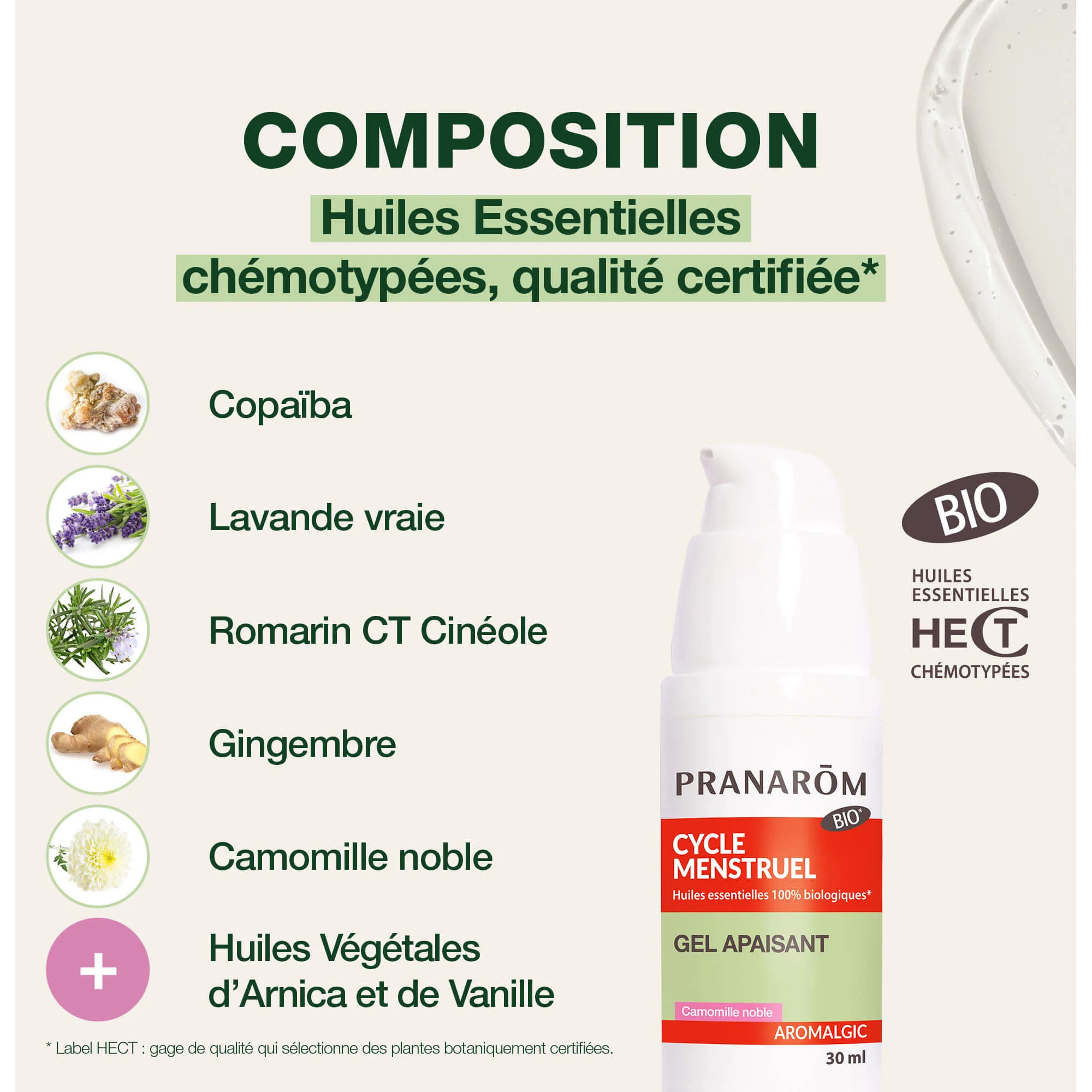 Pranarom - Gel apaisant cycle menstruel - Bio - 30 ml