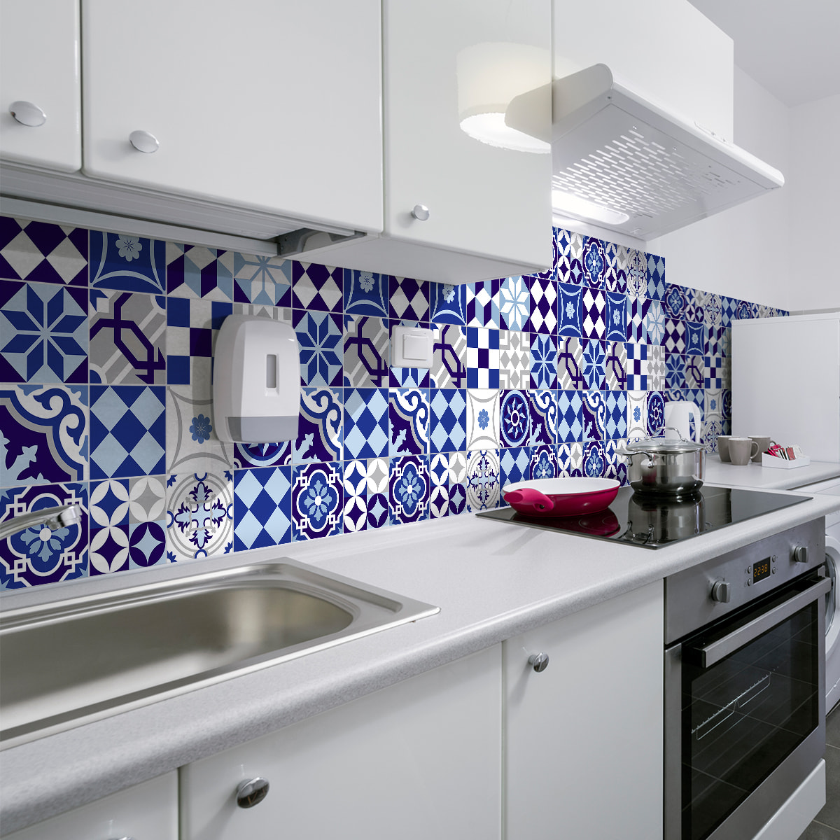 Stickers muraux - Sticker Mural Carrelage adhésif Cuisine Salle de Bain - 60 STICKERS CARRELAGES AZULEJOS FLAVINIA