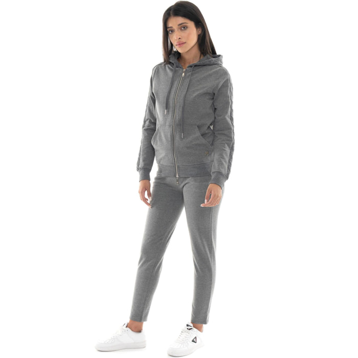 Tuta invernale donna con cappuccion e zip, inserti in treccia Leone 1947 Braid