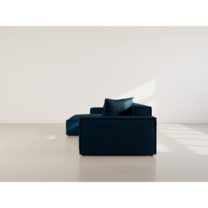 Atlas - Canapé d'angle réversible 4 places en velours texturé - Bleu