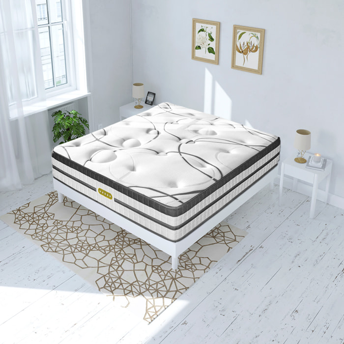 Ensemble CONCORDE | 2 Places | matelas Ressorts ensachés + sommier bois Blanc