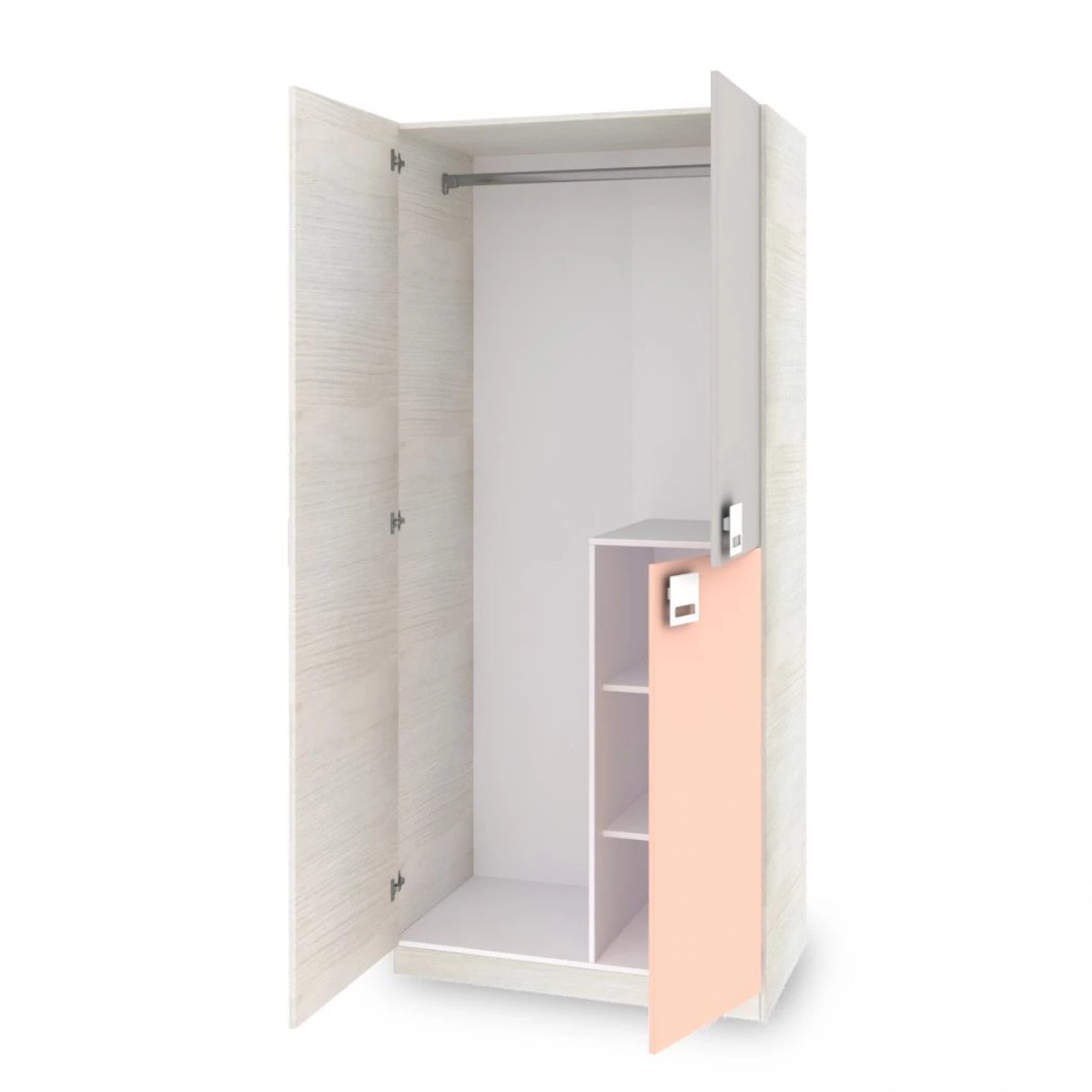 Armario juvenil Kenia Blanco Alpes - Rosa y Gris