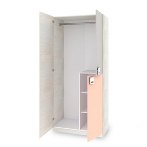 Armario juvenil Kenia Blanco Alpes - Rosa y Gris