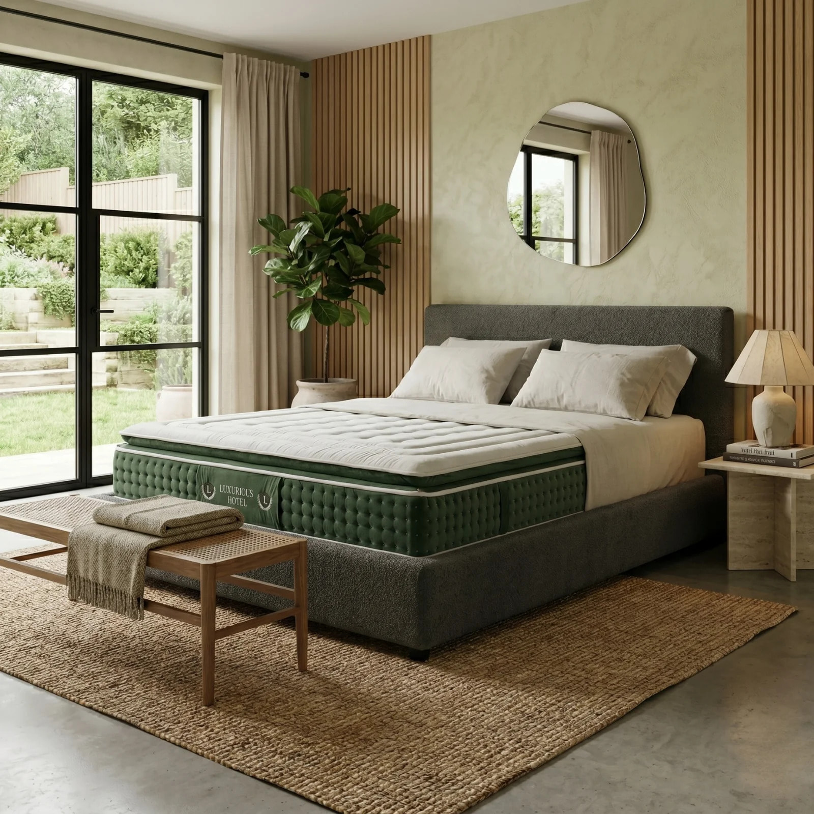 Ensemble matelas Jade & lit coffre Colisée | Mémoire de forme et ressorts ensachés | Grande capacité de stockage | Bouclette | Gris clair