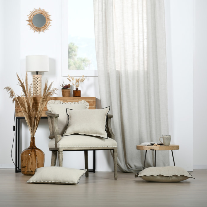 Coussin à volants en coton et lin - Ficelle