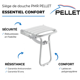 Pack avec siège de douche PMR PELLET escamotable blanc brillant + 2 barres d'appui 42,5 cm