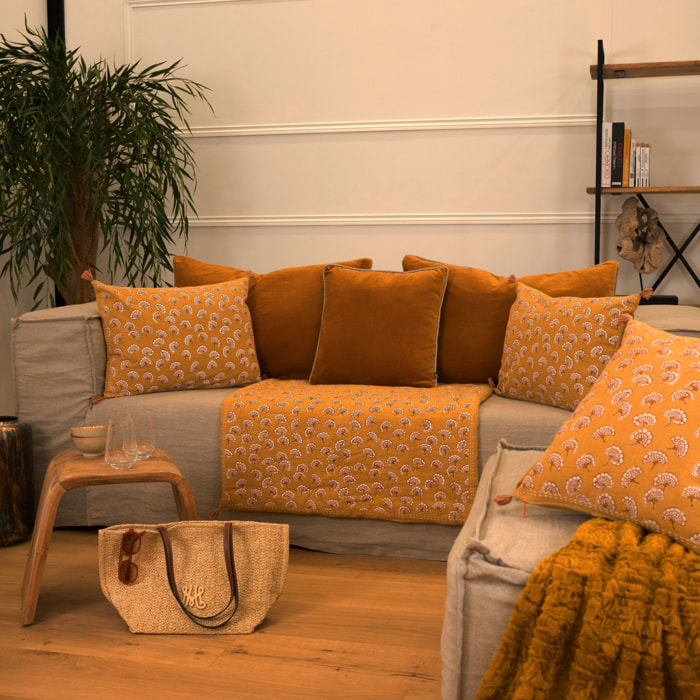 Coussin décoratif imprimé motif floral - Jaune