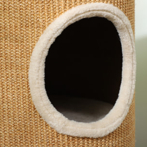 Barril Rascador para Gatos 60 cm de Altura, Tonel de Escalada con 2 Cuevas y Cubierta de Sisal, Torre Rascador para Gatos, Ø35x60 cm, Marrón y Beige