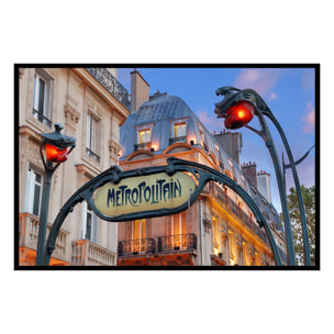 Affiche encadrée entrée du métro parisien Art nouveau Affiche + cadre en métal - Noir