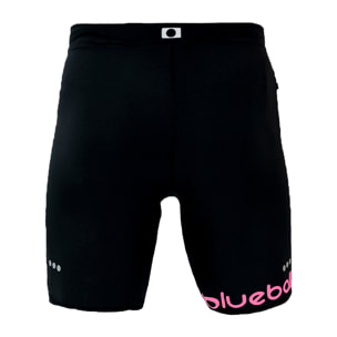 LEGGINGS DE COMPRESIÓN RUNNING PARA MUJER DE LARGO CORTO BLUEBALL EN NEGRO CON LOGO ROSA Y CUERDAS